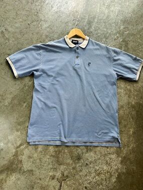 Vintage Ashworth 90s Blue White Striped Polo Shirt XL Cotton Golfcore
